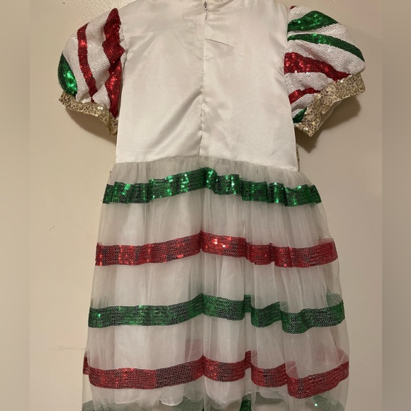 Girls White Sequin with Green and Red Stripes - Picture 4 of 4